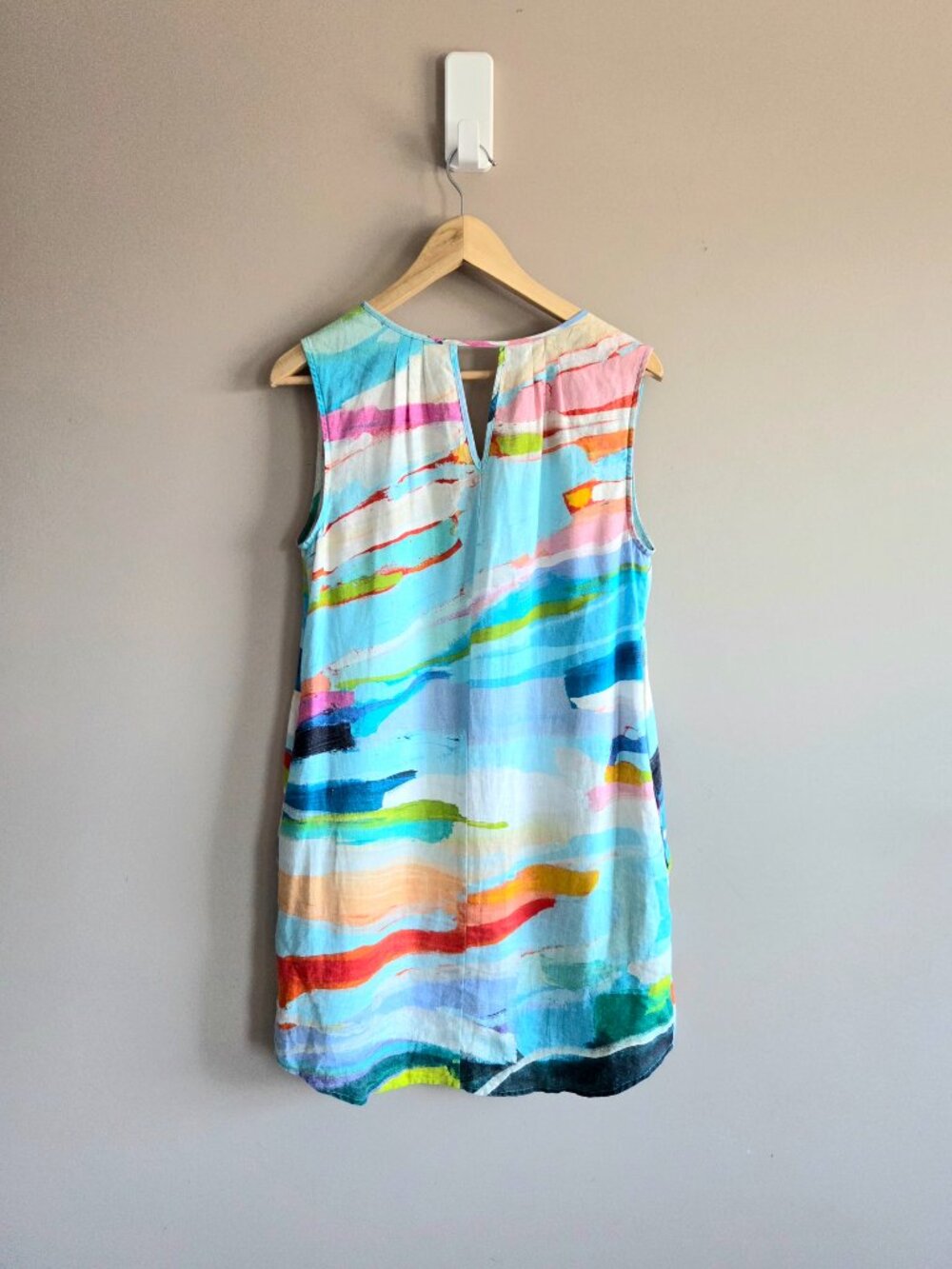 100% Linen Sleeveless Summer Dress Artistic Print - Picture 2 of 6